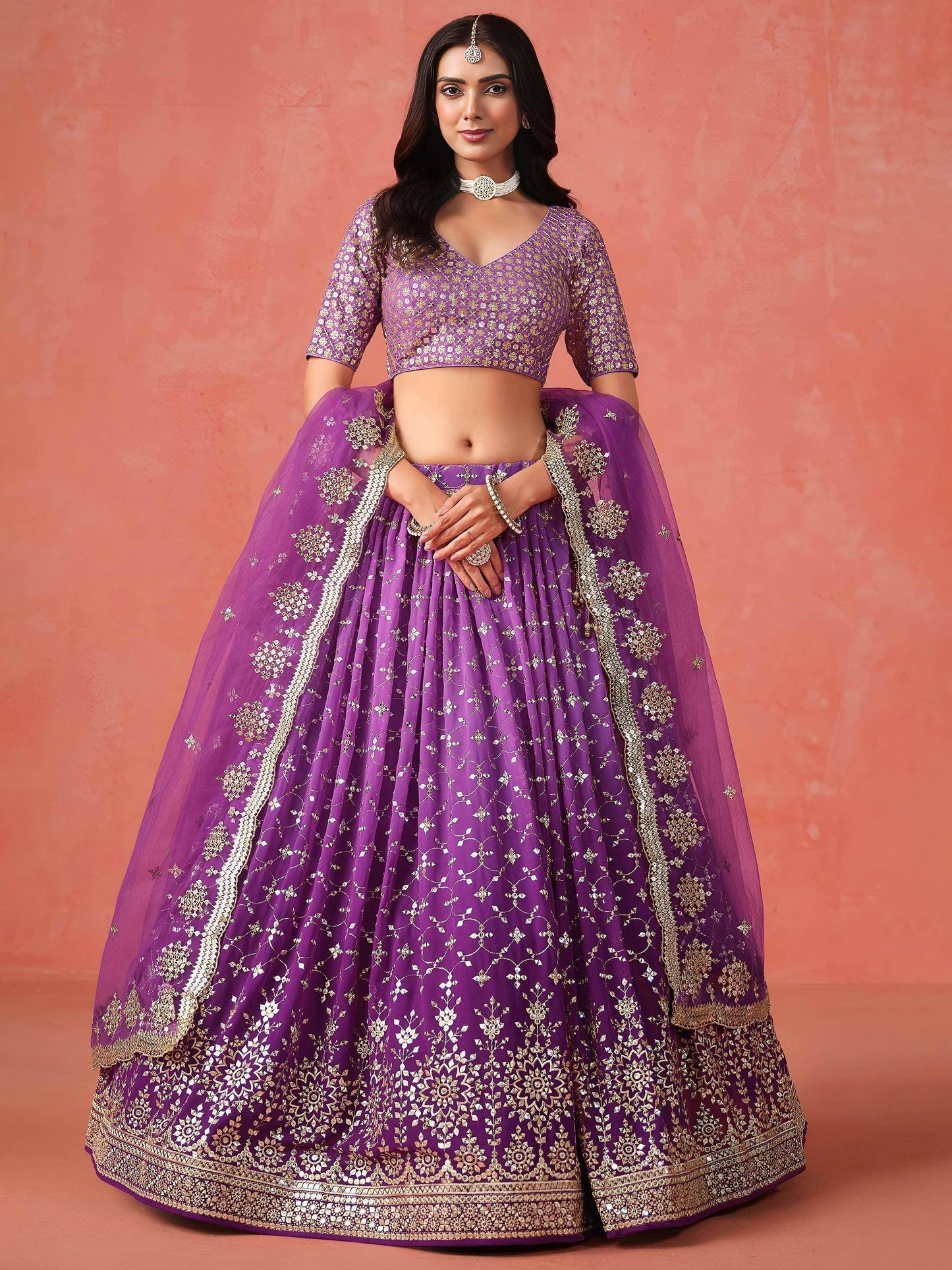 Tulsi Art Charming Purple Sequins Work Wedding Wear Lehenga Choli