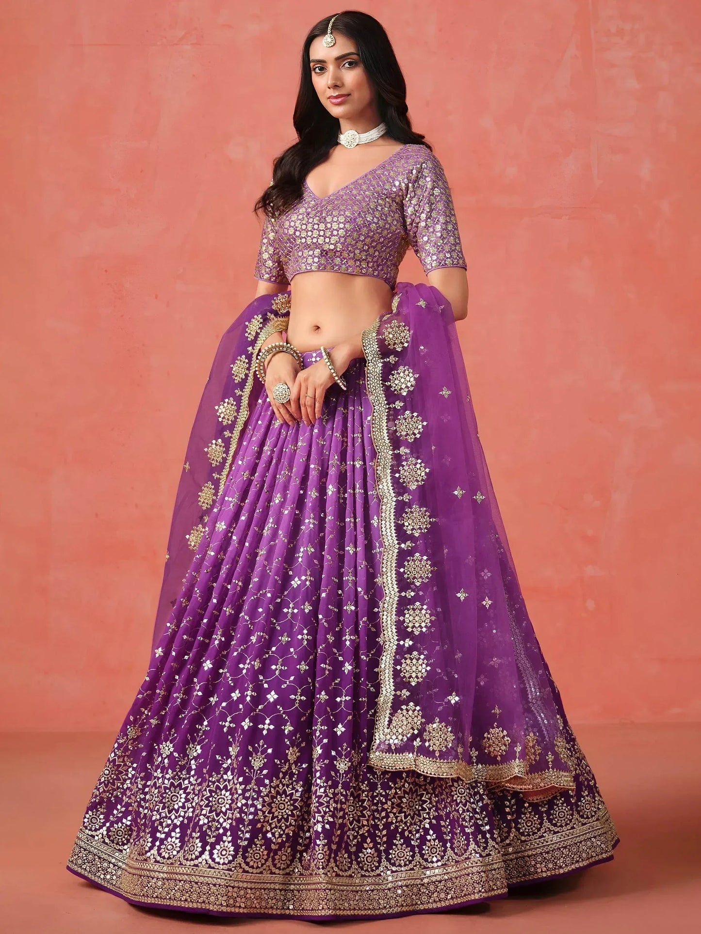 Tulsi Art Charming Purple Sequins Work Wedding Wear Lehenga Choli