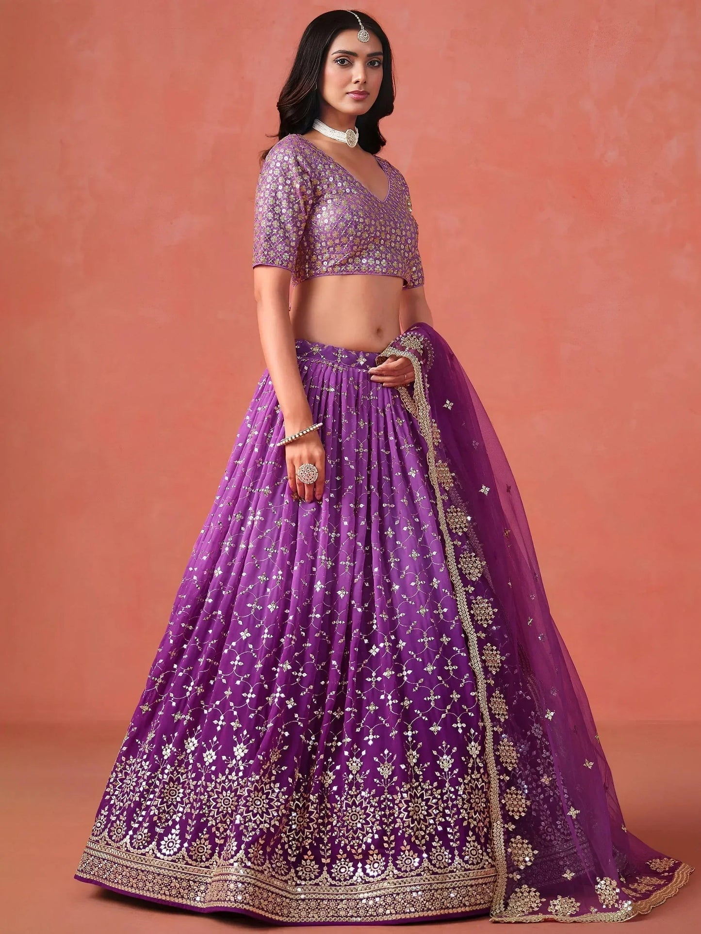 Tulsi Art Charming Purple Sequins Work Wedding Wear Lehenga Choli