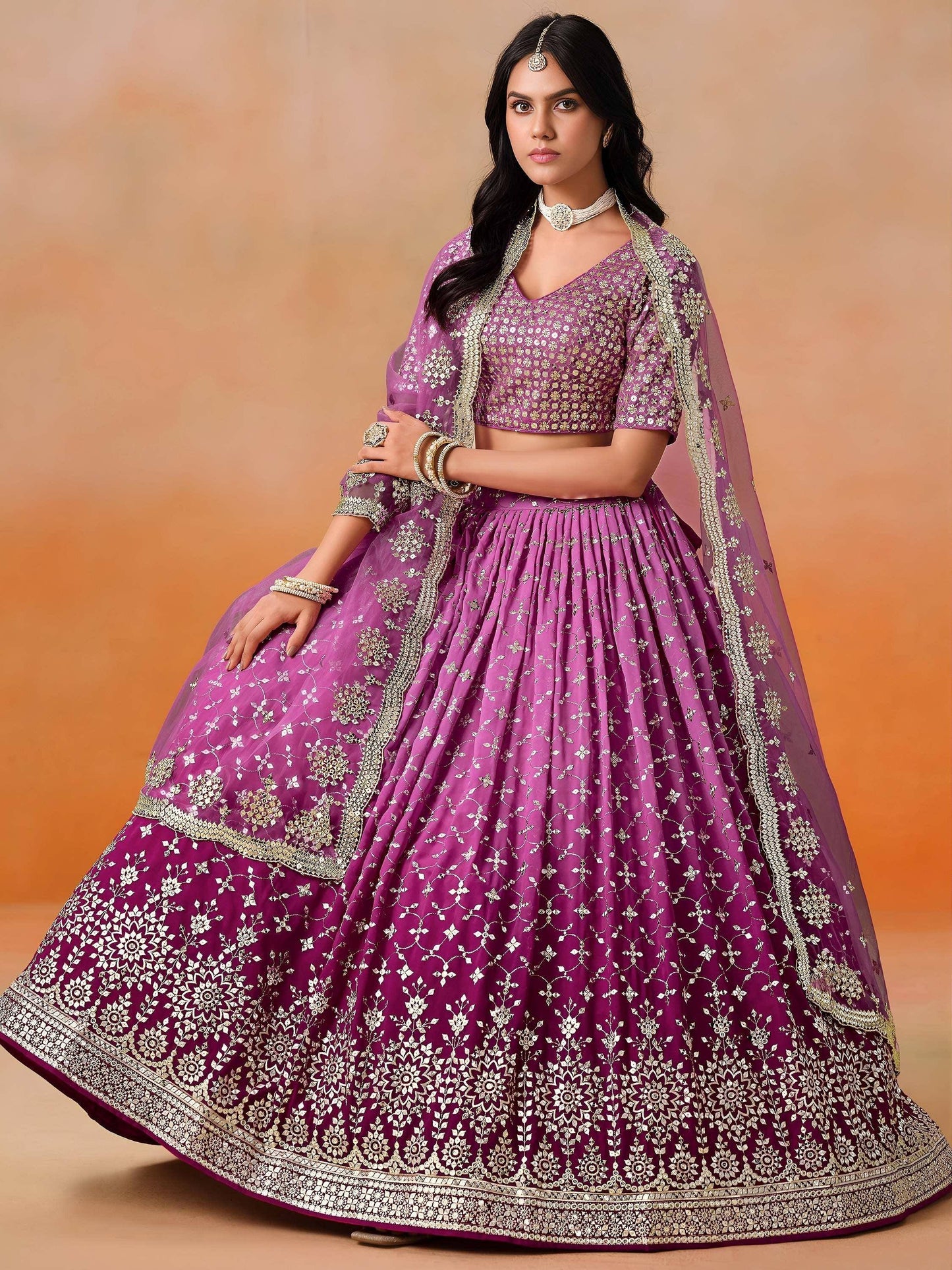 Tulsi Art Mesmerizing Pink Embroidered Bridesmaids Lehenga Choli