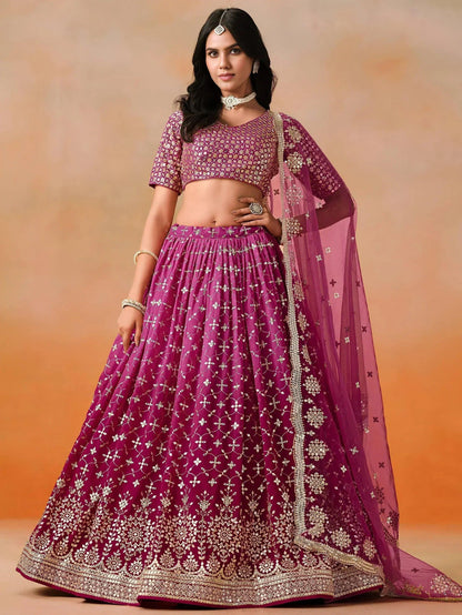 Tulsi Art Alluring Rose Pink Zari Work Sangeet Wear Lehenga Choli
