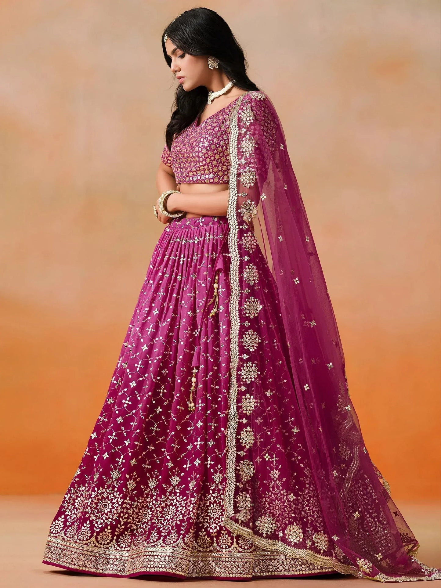 Tulsi Art Alluring Rose Pink Zari Work Sangeet Wear Lehenga Choli