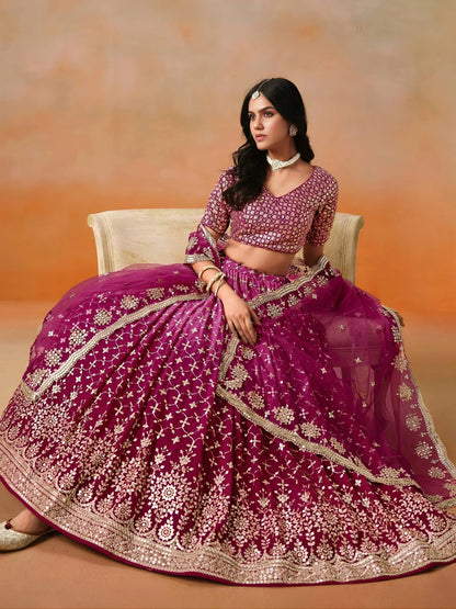 Tulsi Art Alluring Rose Pink Zari Work Sangeet Wear Lehenga Choli