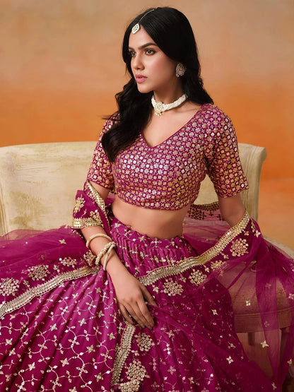 Tulsi Art Alluring Rose Pink Zari Work Sangeet Wear Lehenga Choli