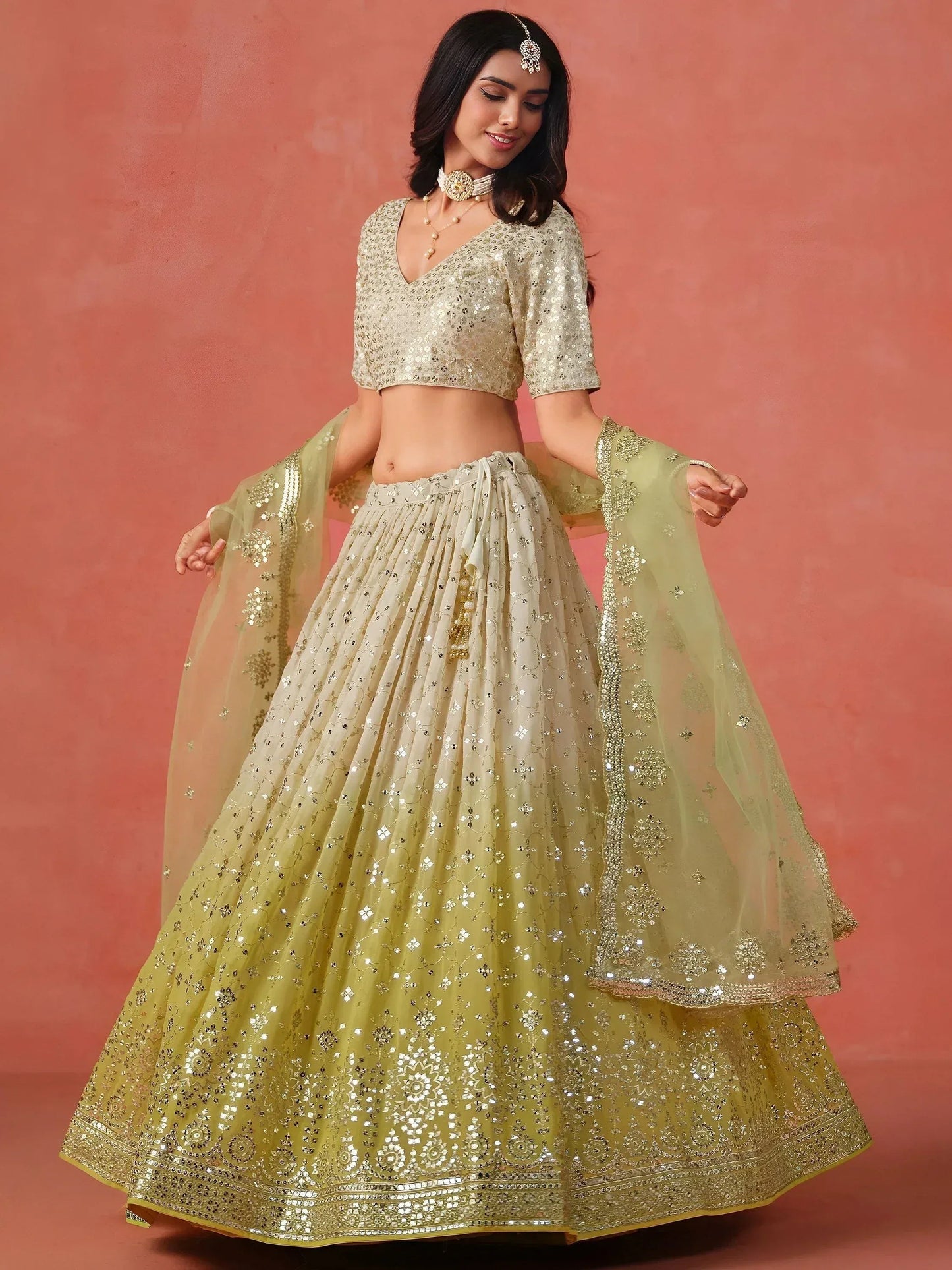Tulsi Art Adorning Yellow Georgette Haldi Wear Lehenga Choli With Dupatta
