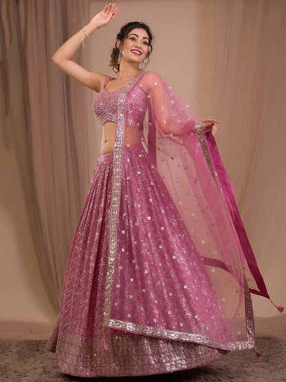 Tulsi Art Alluring Pink Sequins Georgette Engagement Wear Lehenga Choli