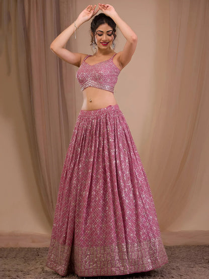 Tulsi Art Alluring Pink Sequins Georgette Engagement Wear Lehenga Choli