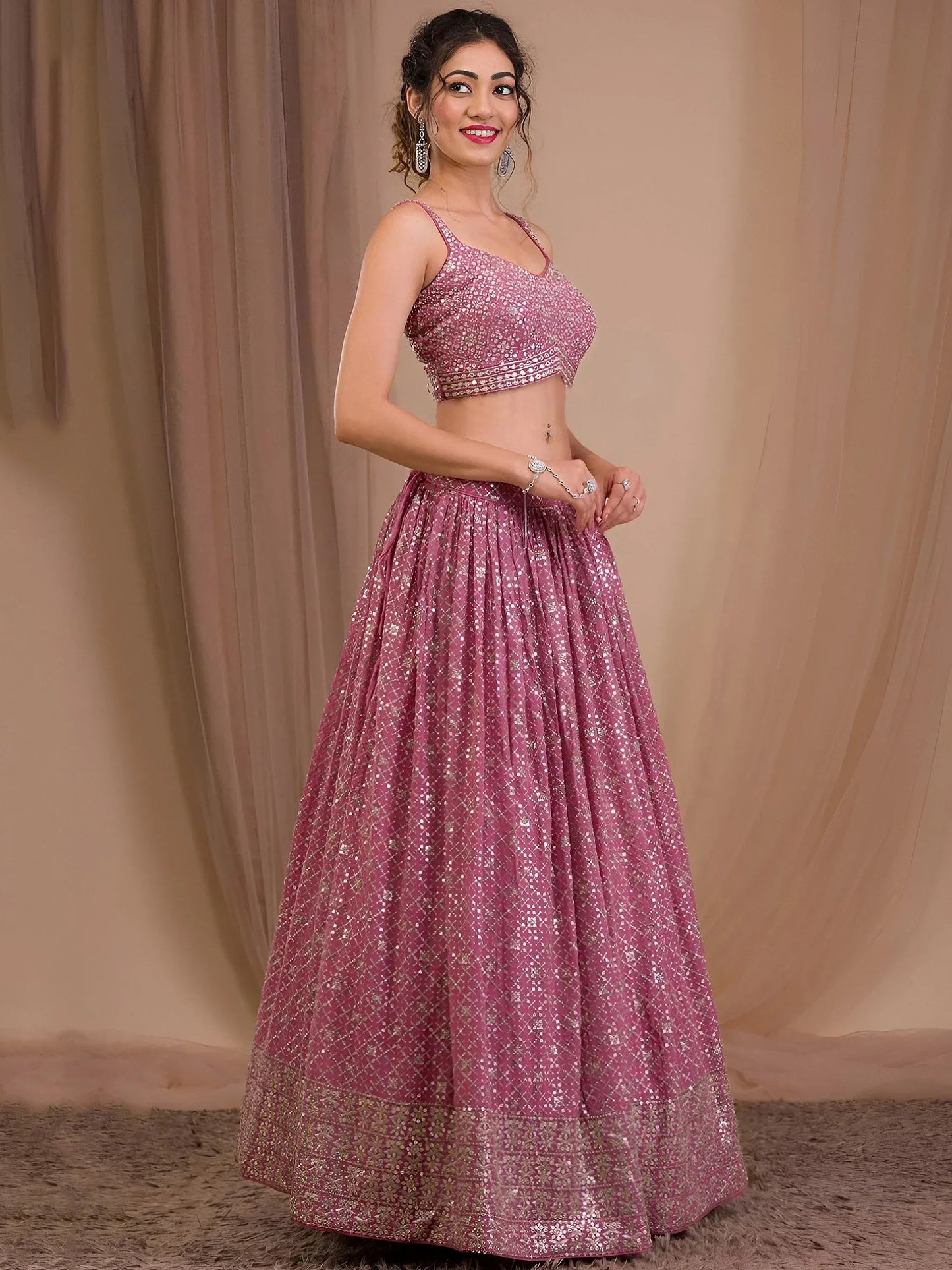 Tulsi Art Alluring Pink Sequins Georgette Engagement Wear Lehenga Choli