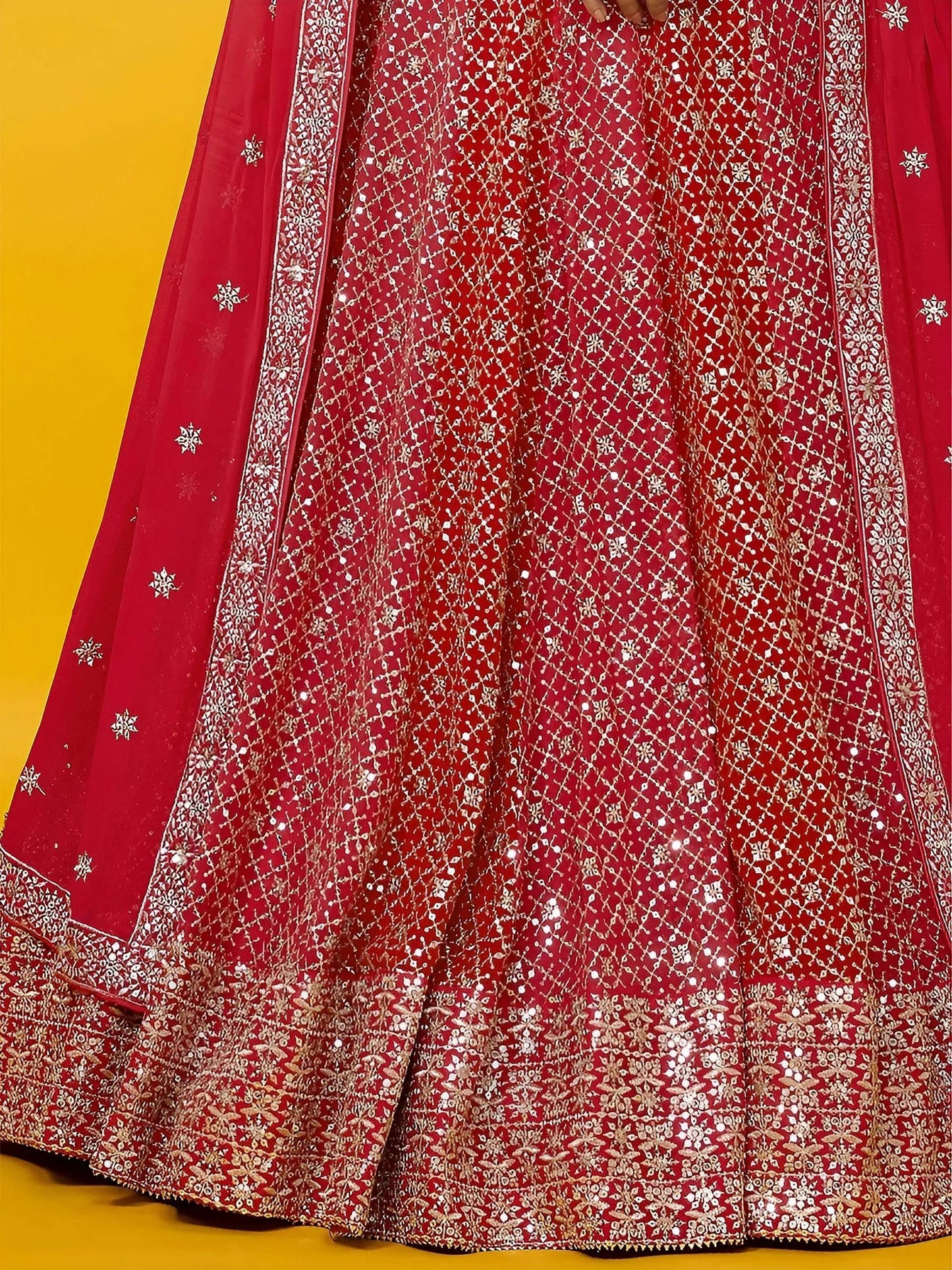 Tulsi Art Adorable Red Sequins Georgette Wedding Lehenga Choli With Dupatta