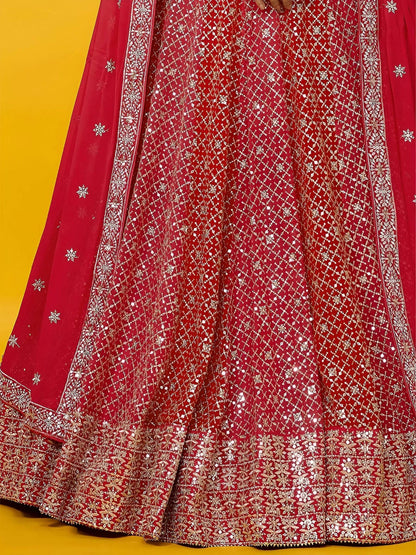 Tulsi Art Adorable Red Sequins Georgette Wedding Lehenga Choli With Dupatta