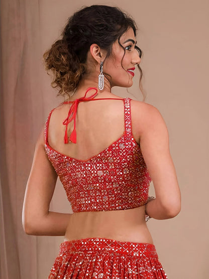 Tulsi Art Adorable Red Sequins Georgette Wedding Lehenga Choli With Dupatta