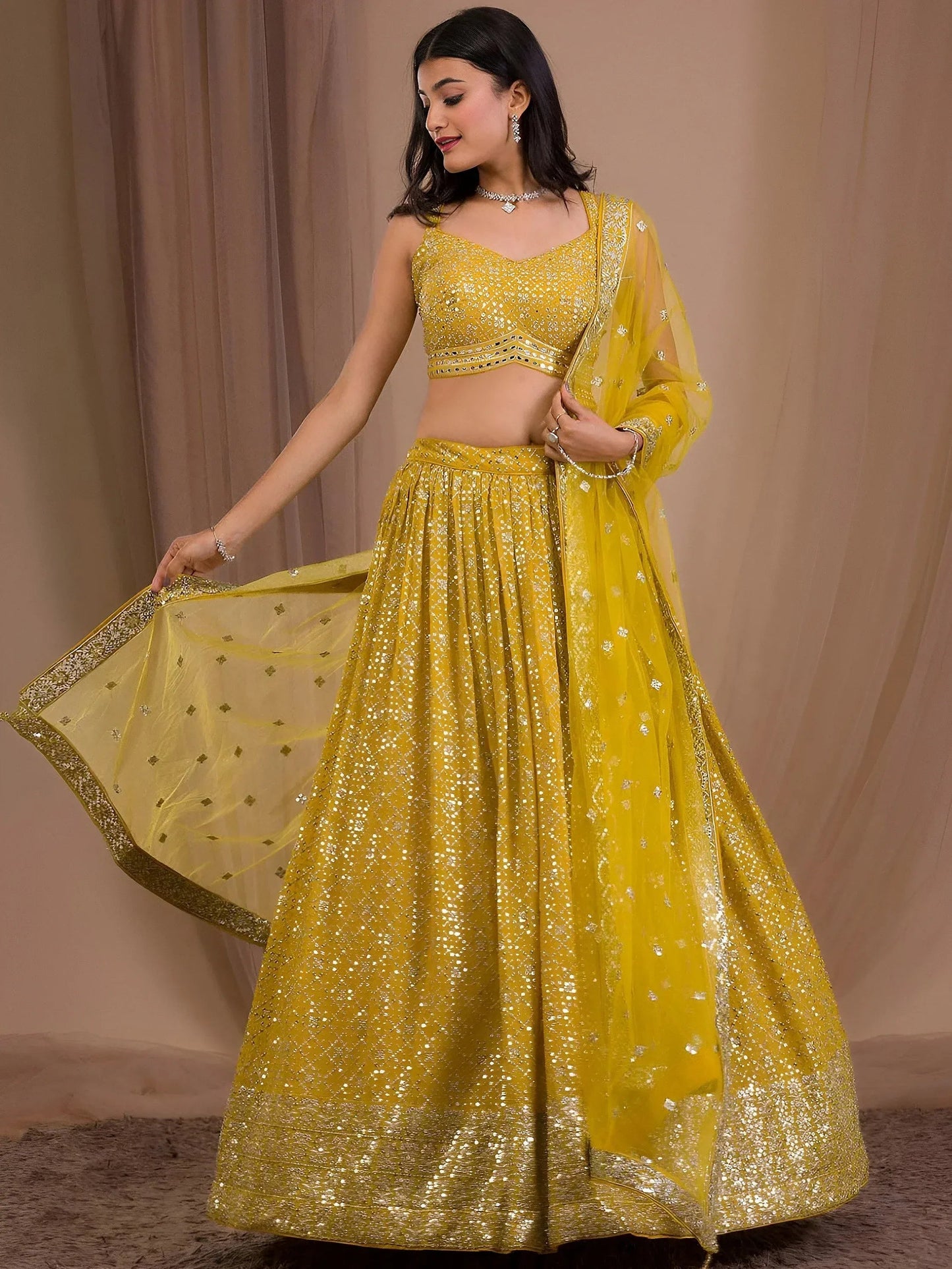 Tulsi Art Fascinating Yellow Sequins Georgette Haldi Wear Lehenga Choli