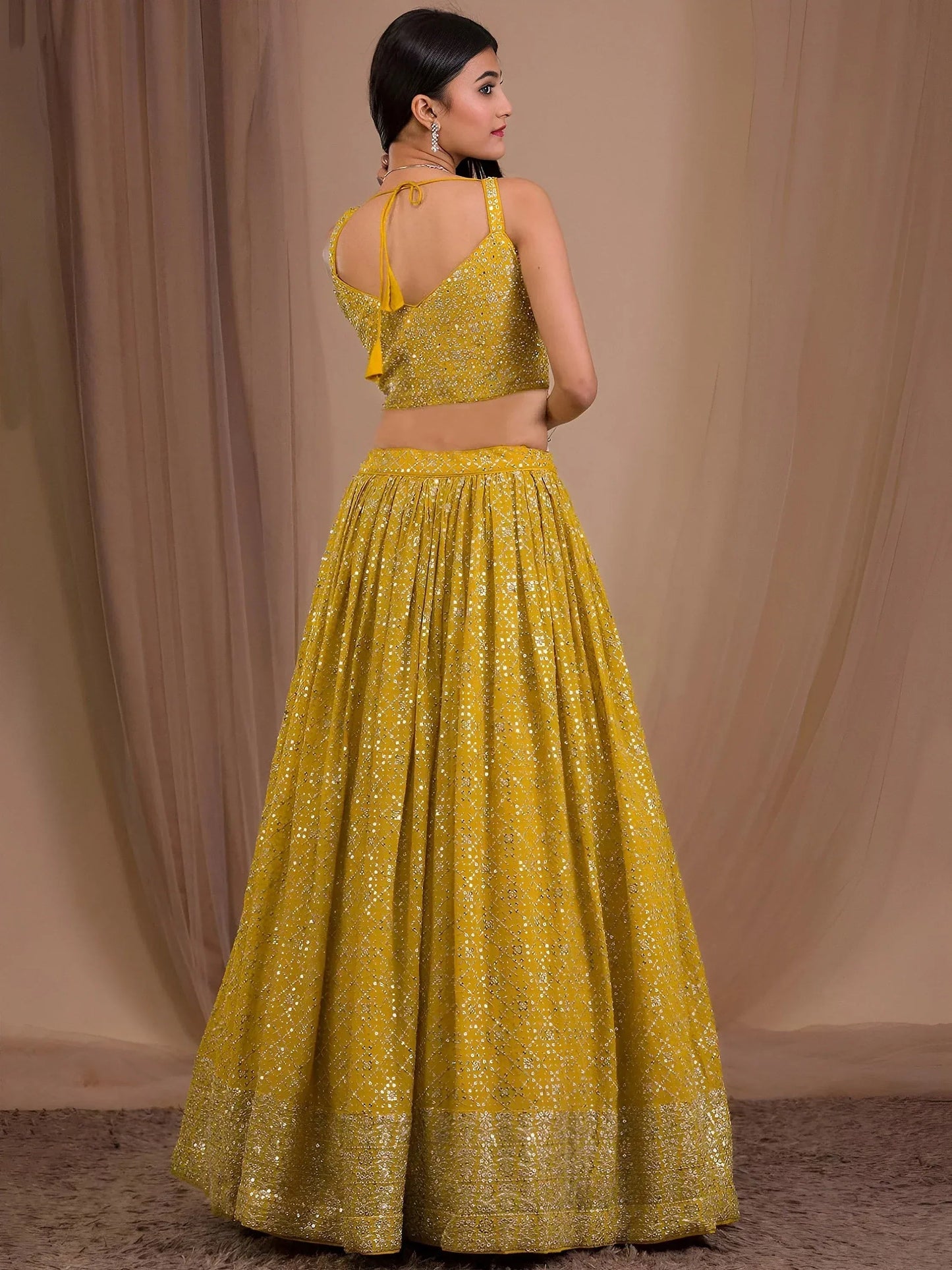 Tulsi Art Fascinating Yellow Sequins Georgette Haldi Wear Lehenga Choli