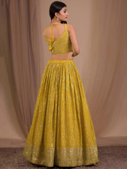 Tulsi Art Fascinating Yellow Sequins Georgette Haldi Wear Lehenga Choli