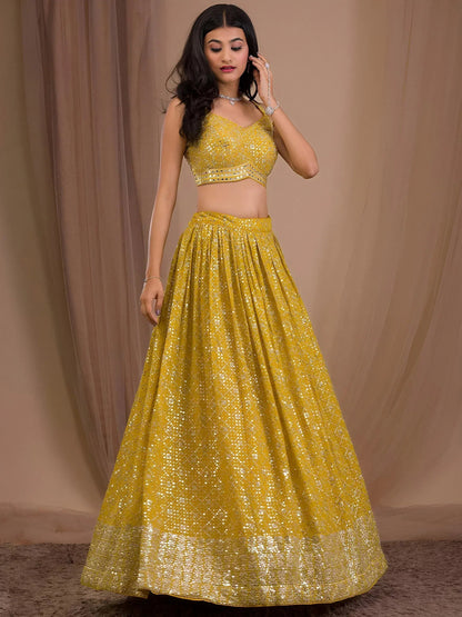 Tulsi Art Fascinating Yellow Sequins Georgette Haldi Wear Lehenga Choli