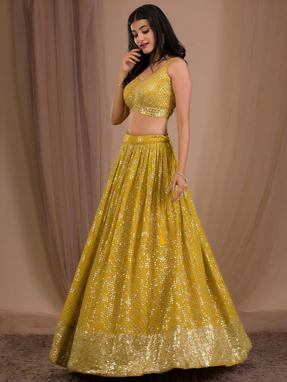 Tulsi Art Fascinating Yellow Sequins Georgette Haldi Wear Lehenga Choli