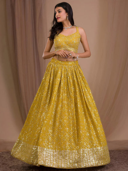 Tulsi Art Fascinating Yellow Sequins Georgette Haldi Wear Lehenga Choli