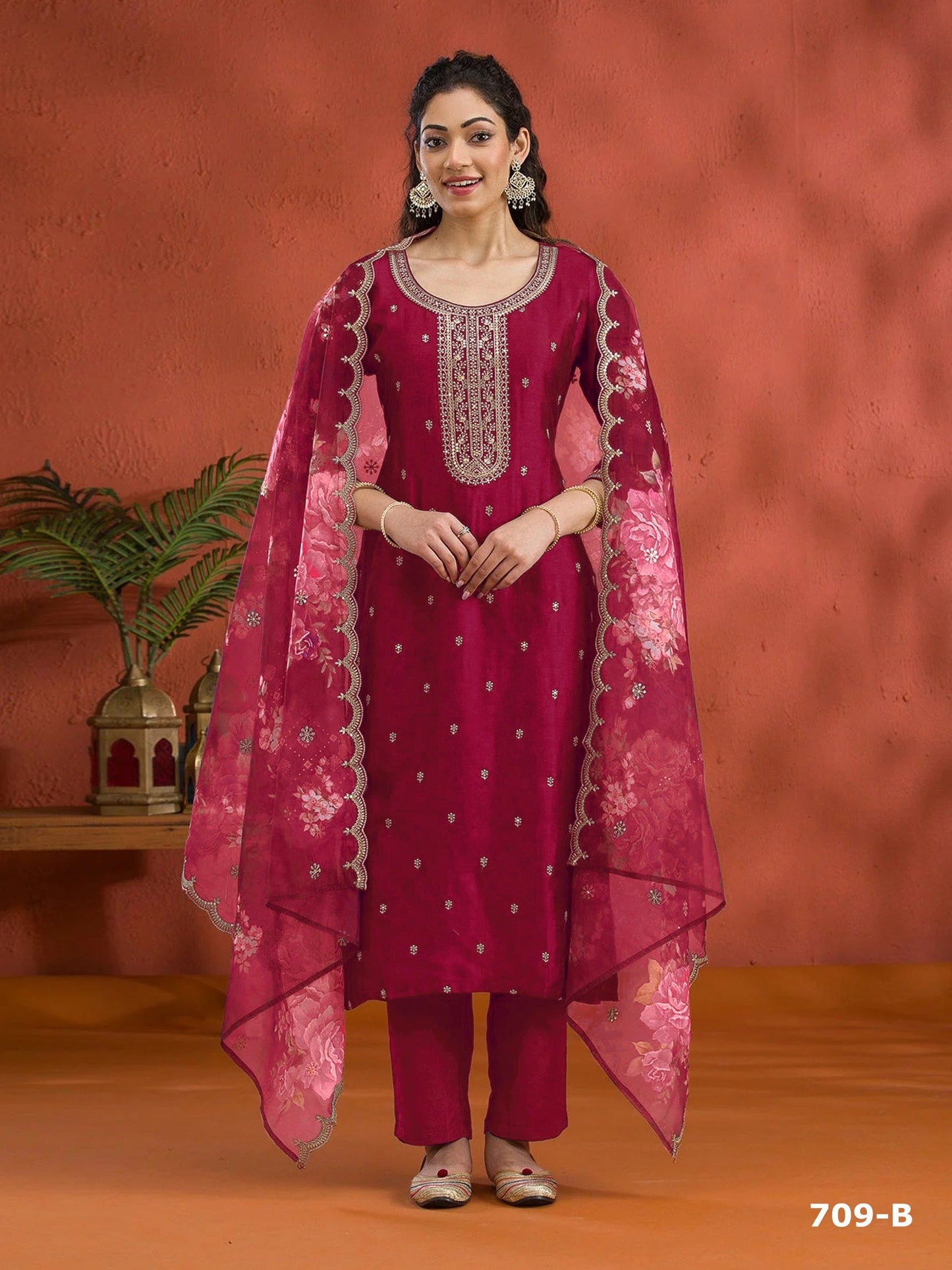 Anaita Red Silk Embroidered Viscose Thread Zari Work Salwar Suit
