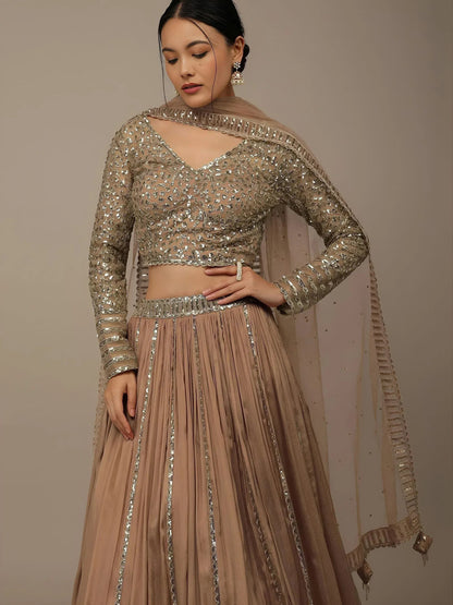 Tulsi Art Gorgeous Beige Sequins Georgette Party Wear Lehenga Choli