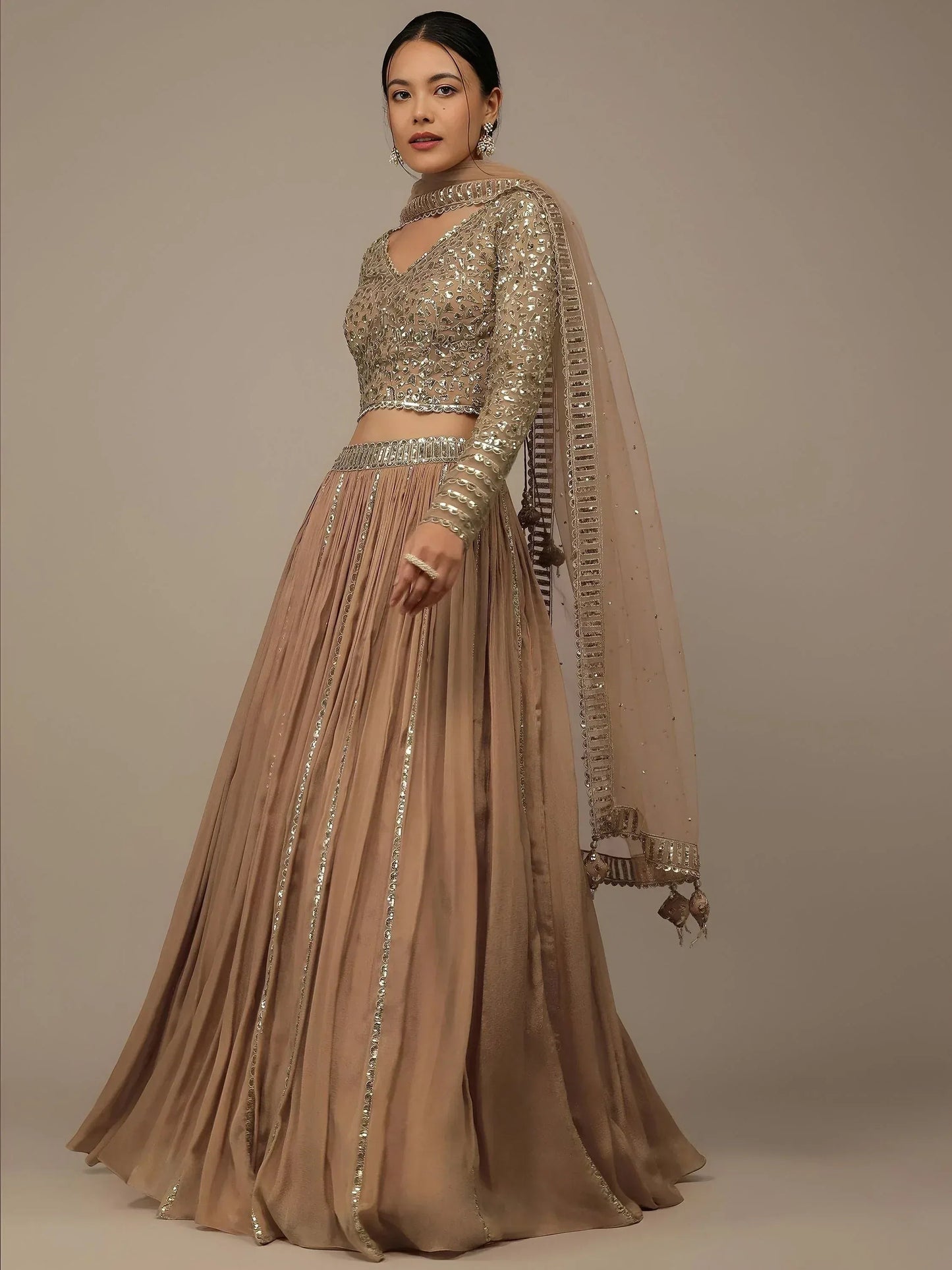 Tulsi Art Gorgeous Beige Sequins Georgette Party Wear Lehenga Choli
