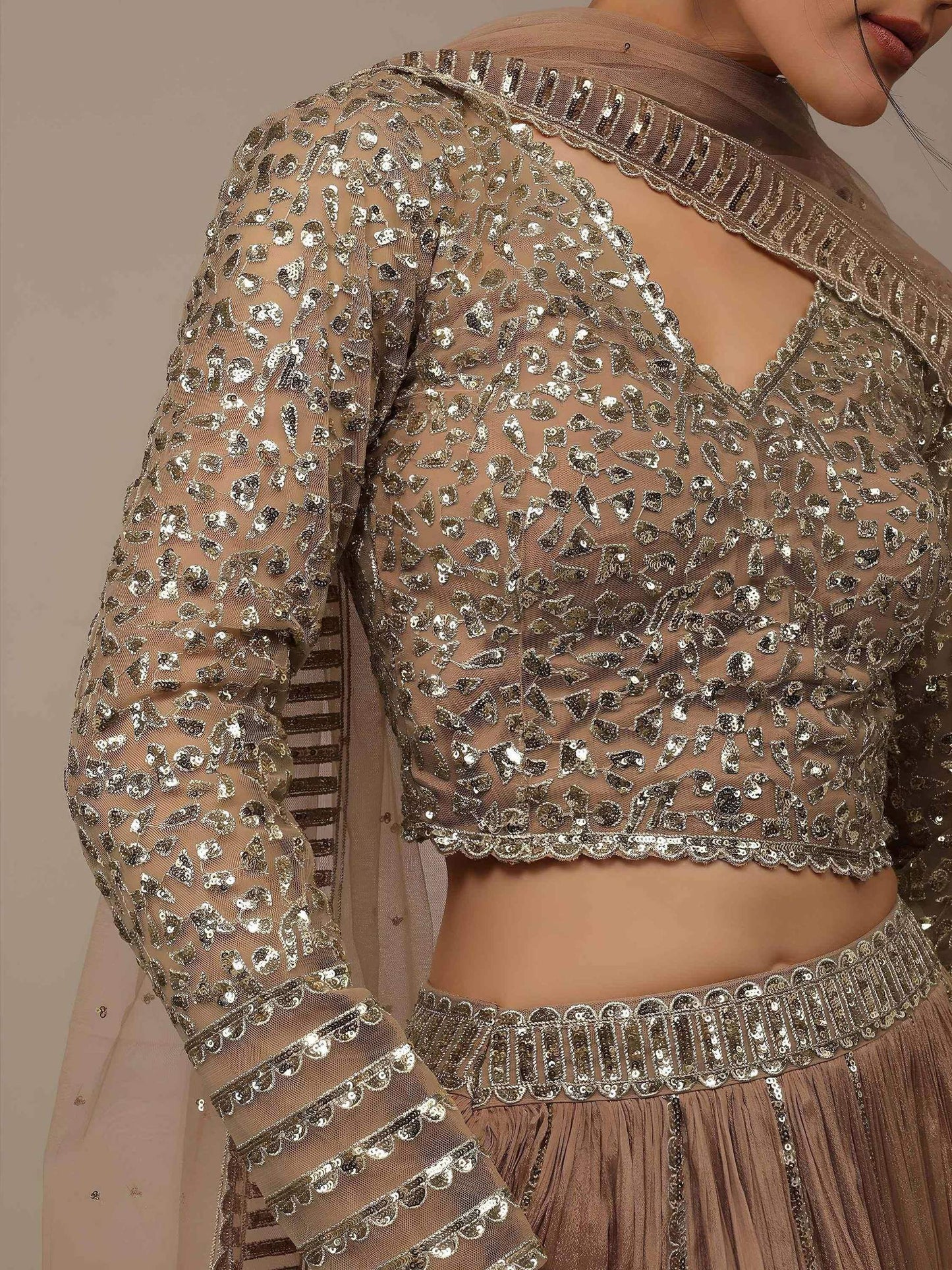 Tulsi Art Gorgeous Beige Sequins Georgette Party Wear Lehenga Choli