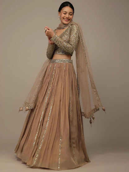 Tulsi Art Gorgeous Beige Sequins Georgette Party Wear Lehenga Choli