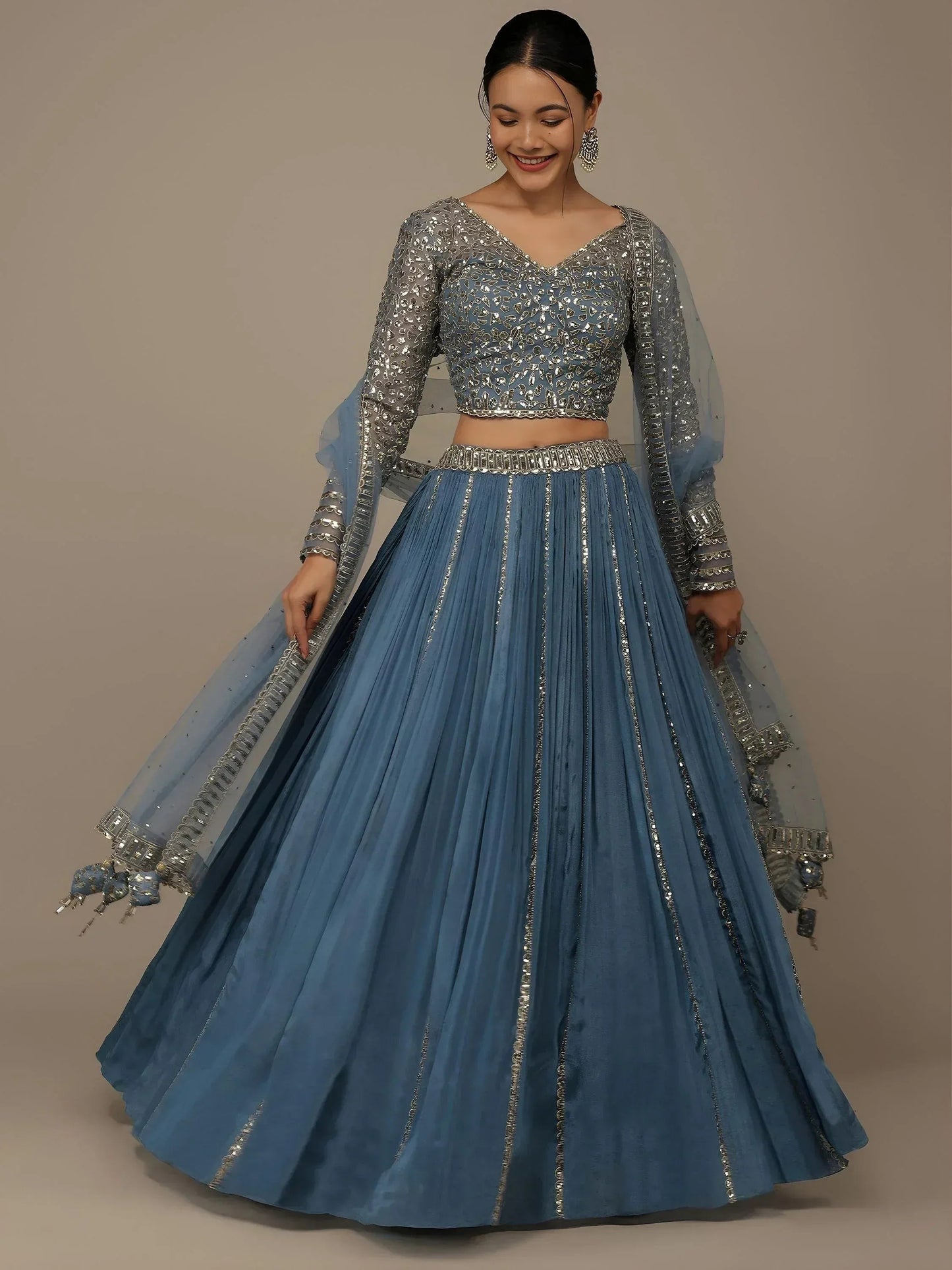 Tulsi Art Lovely Blue Sequins Georgette Bridesmaid Lehenga Choli With Dupatta