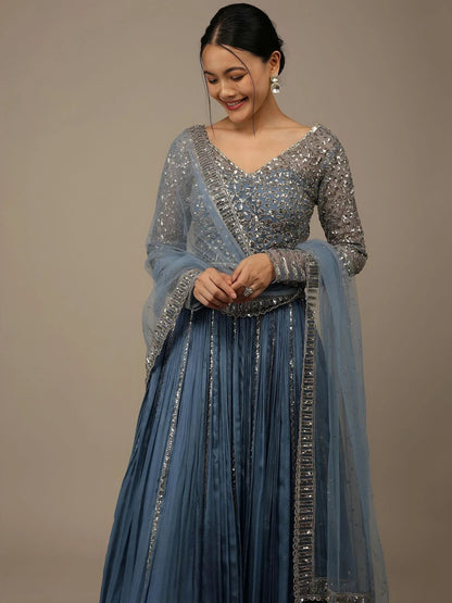 Tulsi Art Lovely Blue Sequins Georgette Bridesmaid Lehenga Choli With Dupatta
