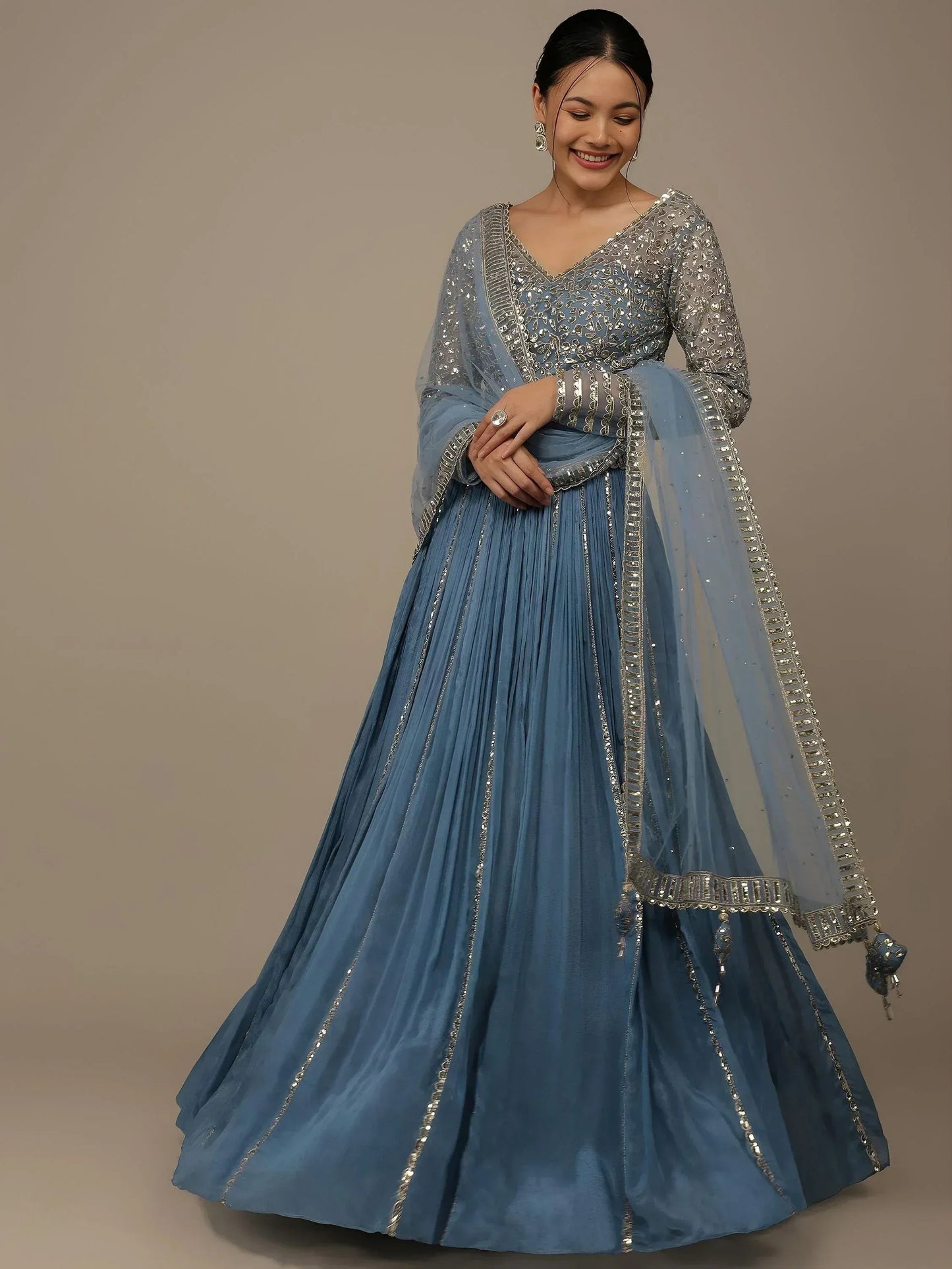 Tulsi Art Lovely Blue Sequins Georgette Bridesmaid Lehenga Choli With Dupatta