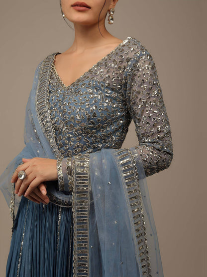 Tulsi Art Lovely Blue Sequins Georgette Bridesmaid Lehenga Choli With Dupatta