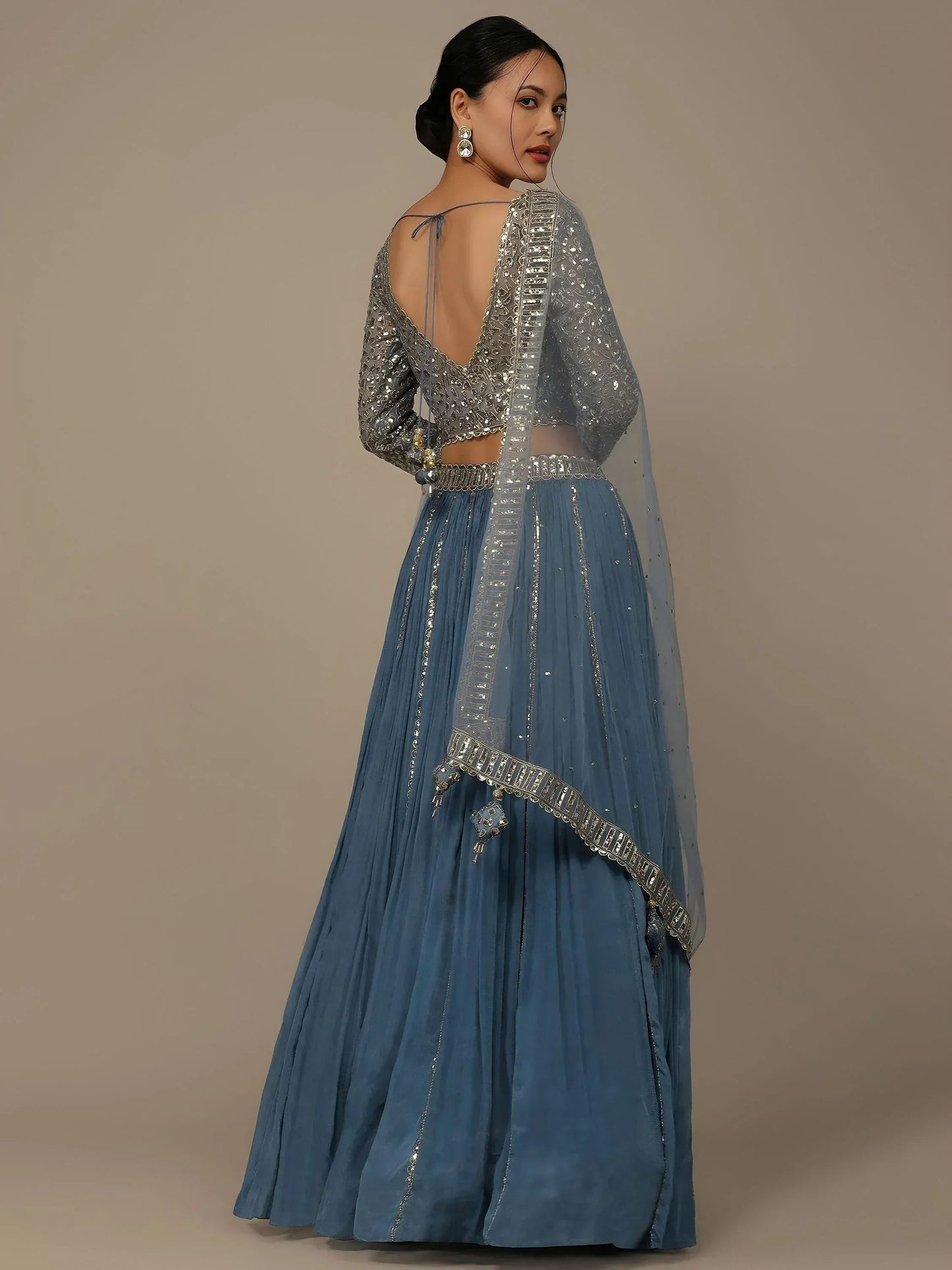 Tulsi Art Lovely Blue Sequins Georgette Bridesmaid Lehenga Choli With Dupatta