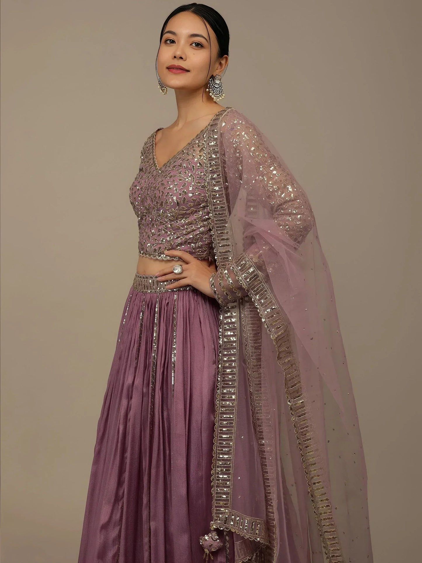 Tulsi Art Glamorous Pink Sequins Georgette Reception Wear Lehenga Choli