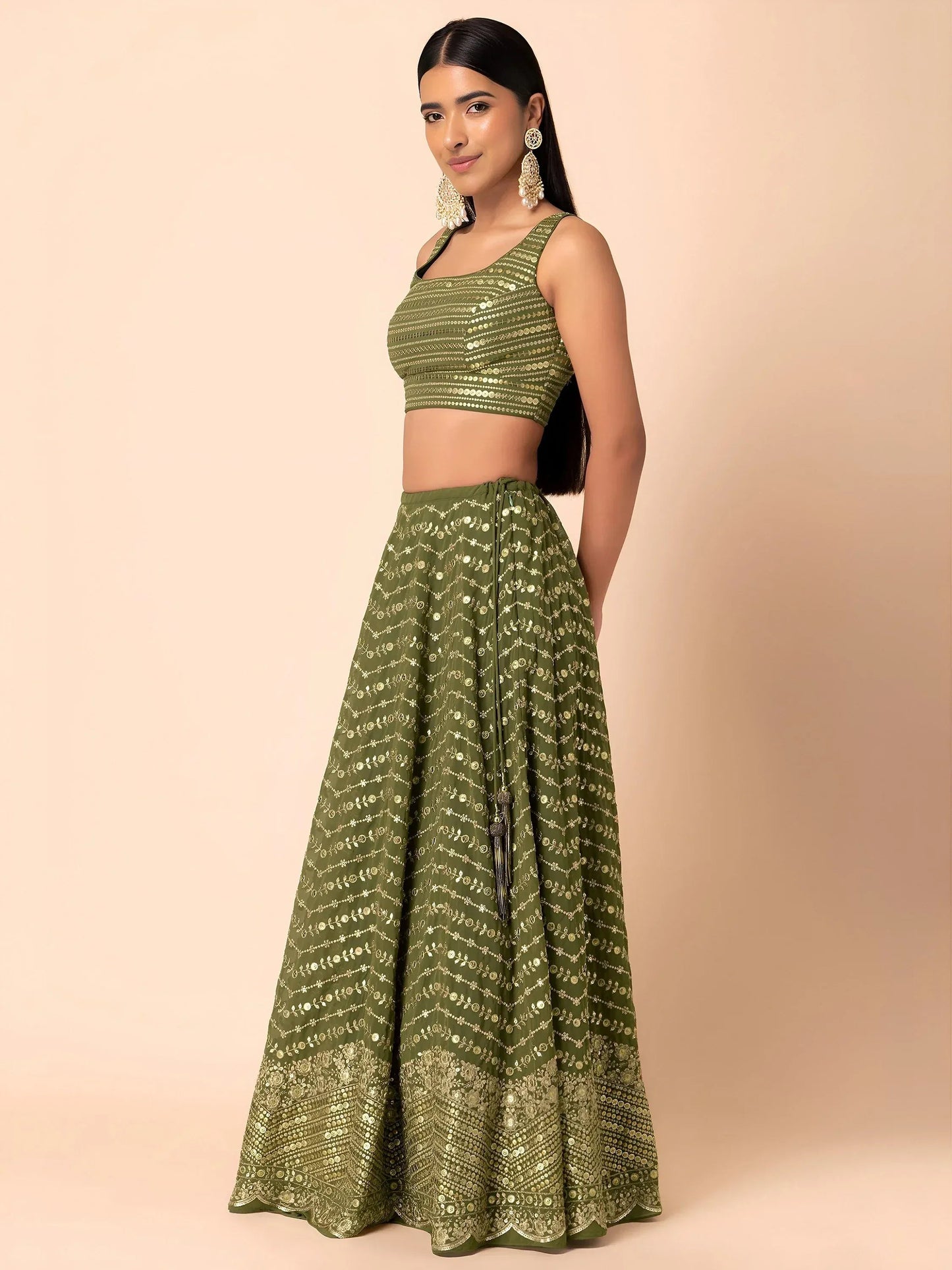 Tulsi Art Stunning Green Zari Embroidered Georgette Mehendi Wear Lehenga Choli