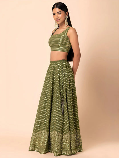 Tulsi Art Stunning Green Zari Embroidered Georgette Mehendi Wear Lehenga Choli