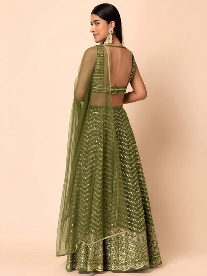Tulsi Art Stunning Green Zari Embroidered Georgette Mehendi Wear Lehenga Choli