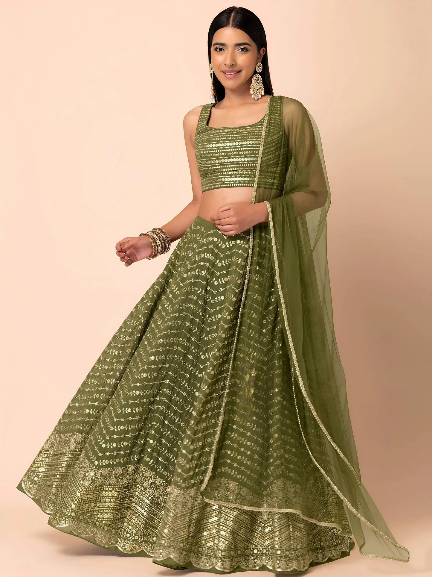 Tulsi Art Stunning Green Zari Embroidered Georgette Mehendi Wear Lehenga Choli