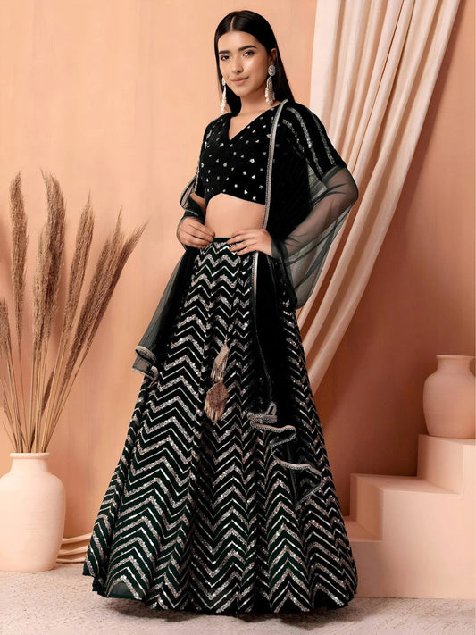 Tulsi Art Lovely Black Zari Embroidered Georgette Reception Wear Lehenga Choli