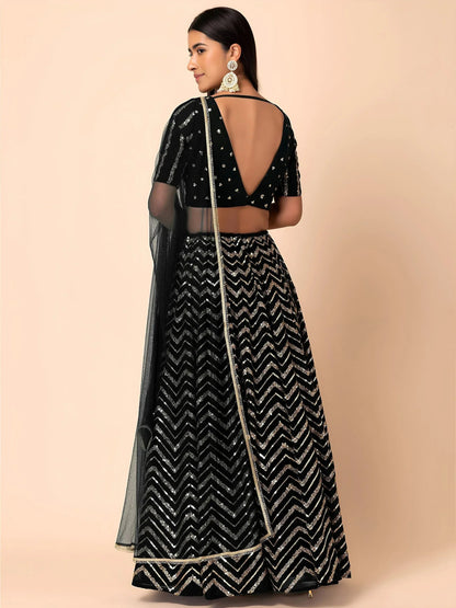 Tulsi Art Lovely Black Zari Embroidered Georgette Reception Wear Lehenga Choli