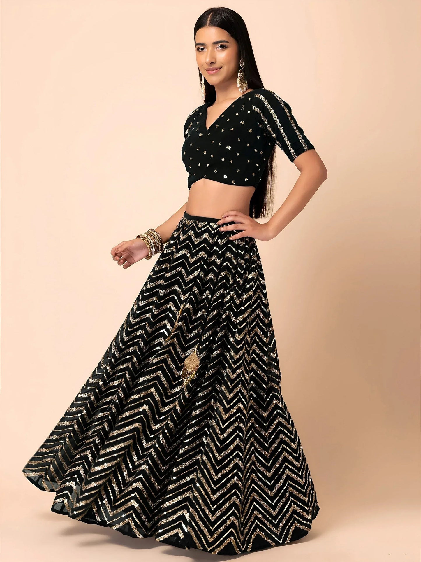 Tulsi Art Lovely Black Zari Embroidered Georgette Reception Wear Lehenga Choli