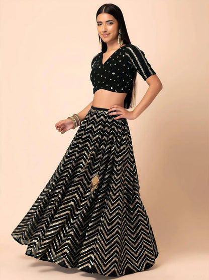 Tulsi Art Lovely Black Zari Embroidered Georgette Reception Wear Lehenga Choli