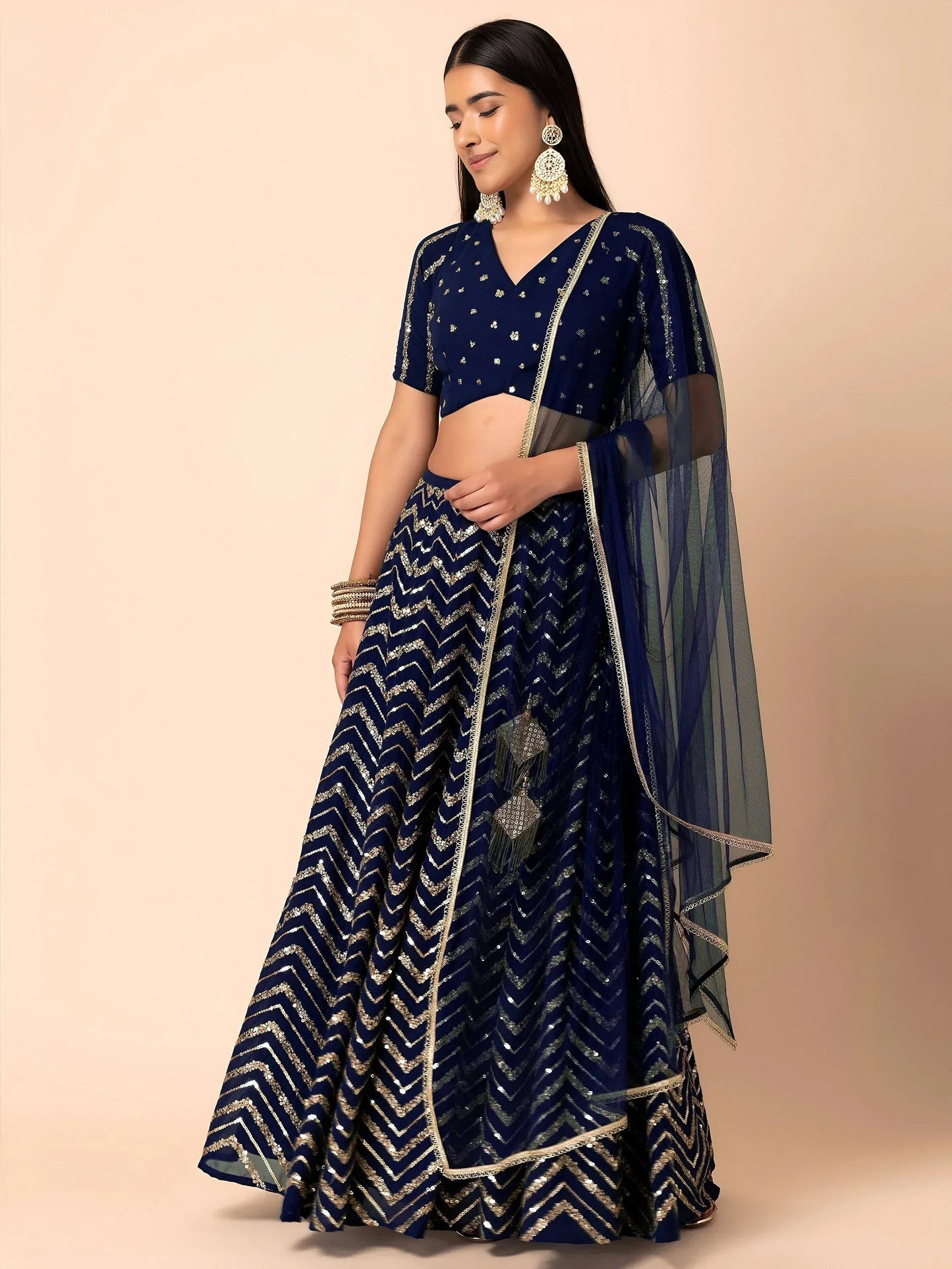Tulsi Art Alluring Navy Blue Embroidered Georgette Lehenga Choli With Dupatta