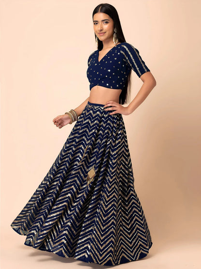 Tulsi Art Alluring Navy Blue Embroidered Georgette Lehenga Choli With Dupatta