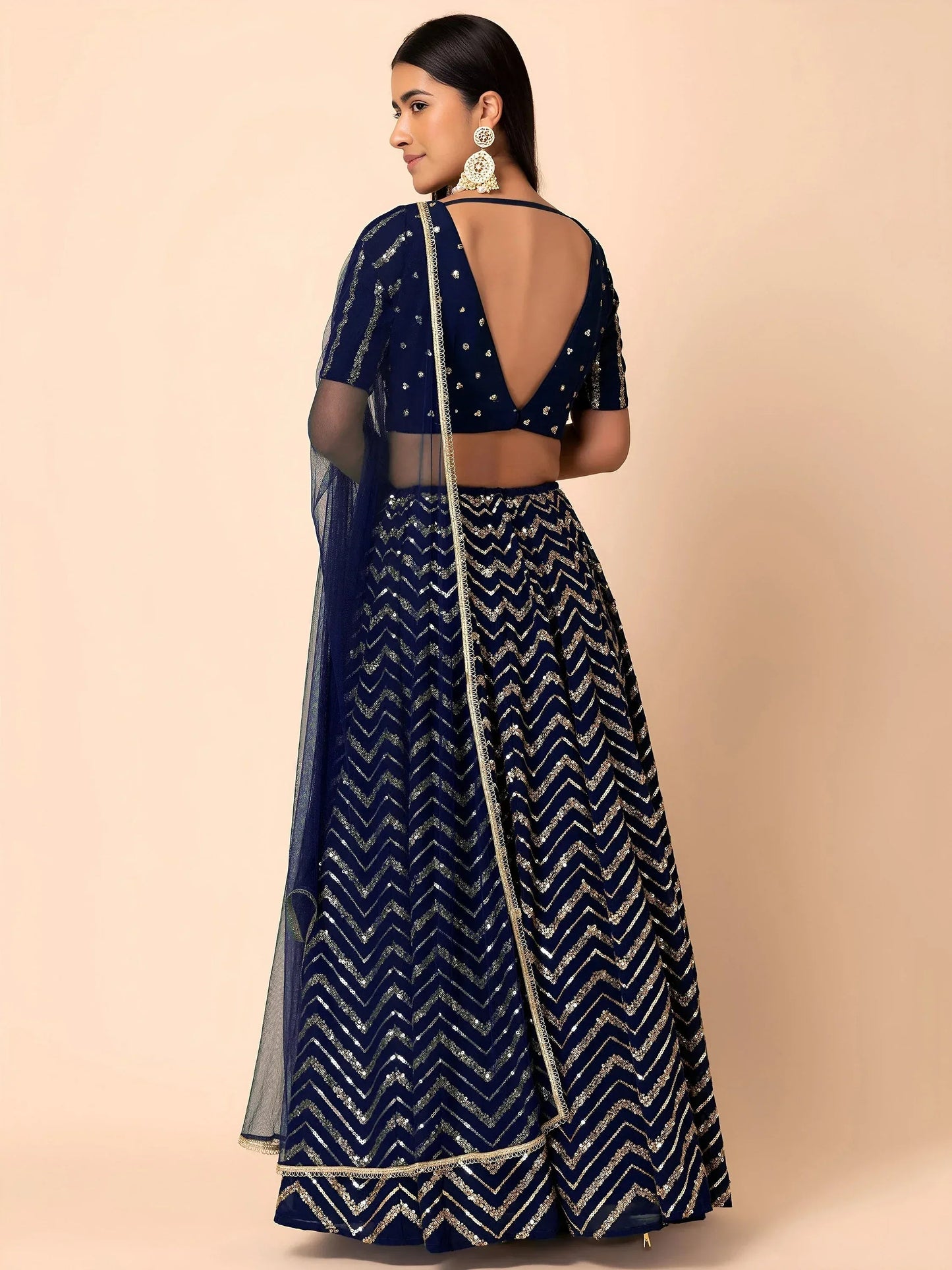 Tulsi Art Alluring Navy Blue Embroidered Georgette Lehenga Choli With Dupatta