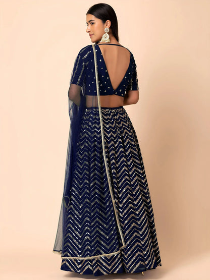 Tulsi Art Alluring Navy Blue Embroidered Georgette Lehenga Choli With Dupatta