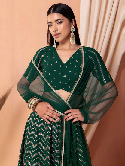 Tulsi Art Attractive Green Embroidered Georgette Mehendi Wear Lehenga Choli