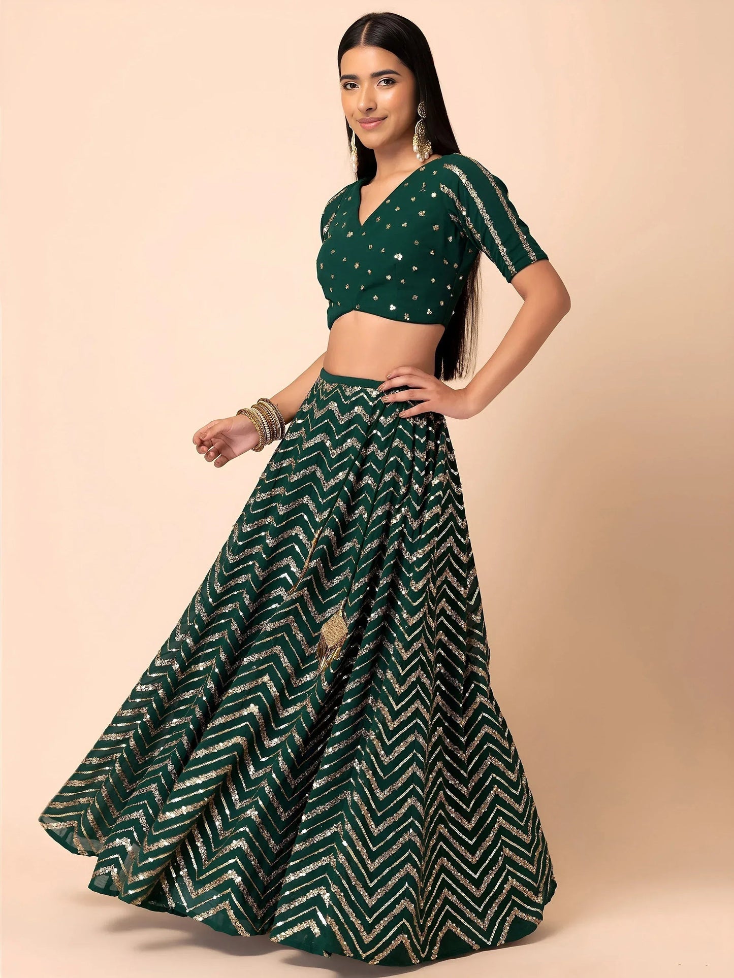 Tulsi Art Attractive Green Embroidered Georgette Mehendi Wear Lehenga Choli