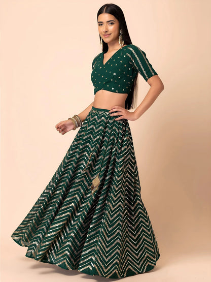 Tulsi Art Attractive Green Embroidered Georgette Mehendi Wear Lehenga Choli
