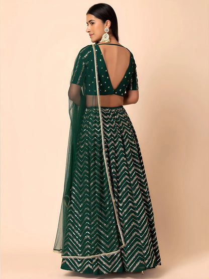 Tulsi Art Attractive Green Embroidered Georgette Mehendi Wear Lehenga Choli