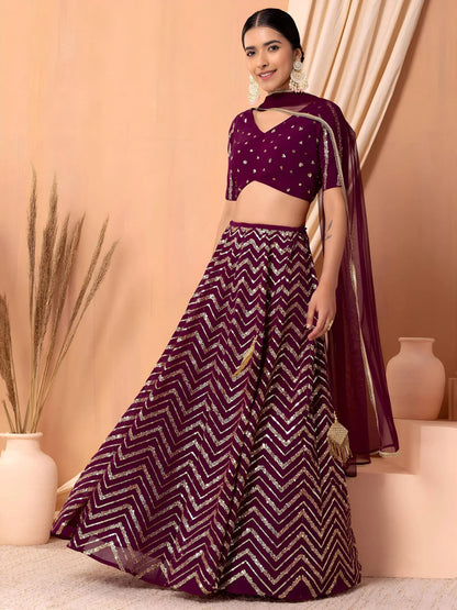 Tulsi Art Charming Maroon Zari Embroidered Georgette Wedding Lehenga Choli