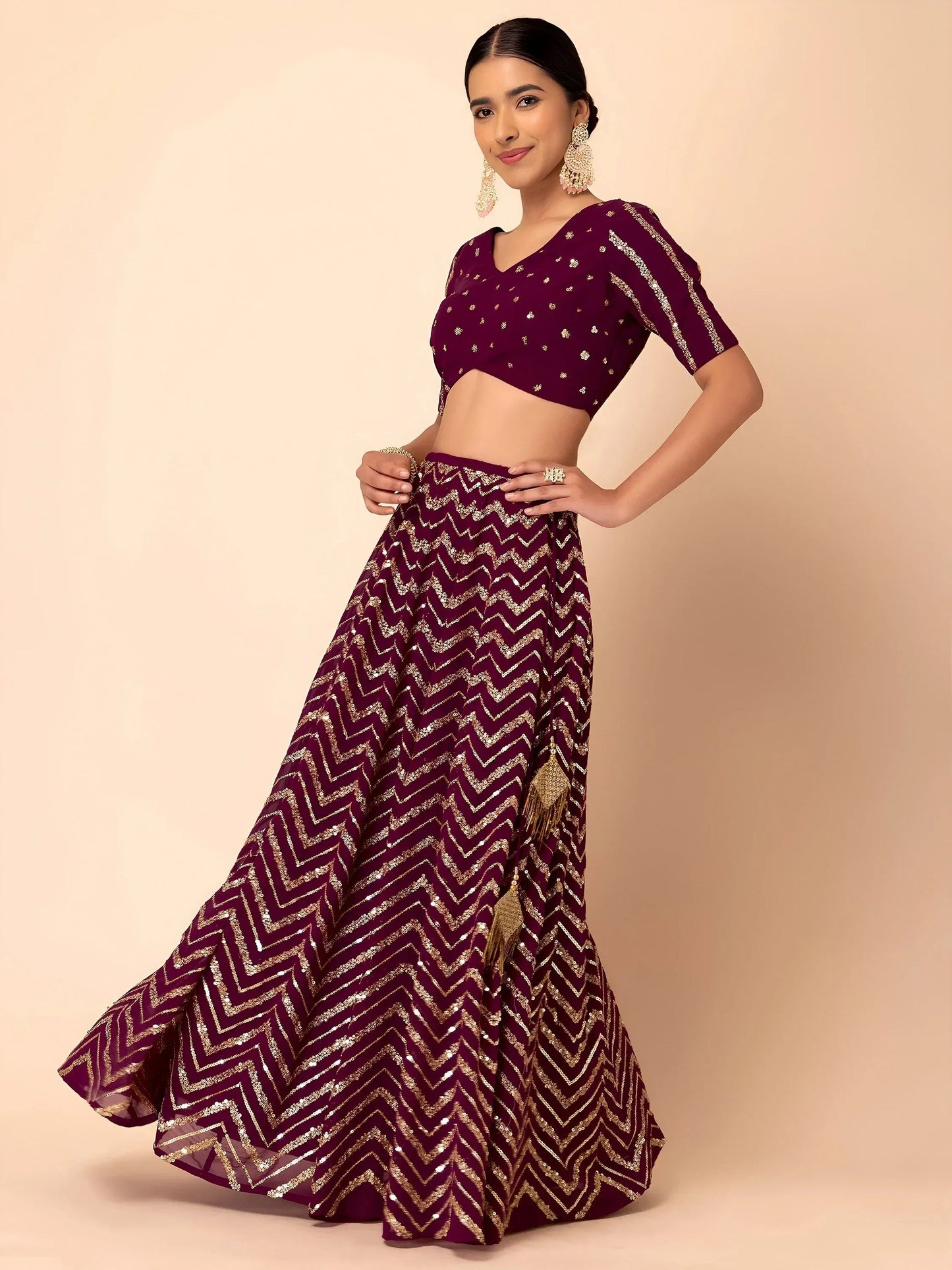 Tulsi Art Charming Maroon Zari Embroidered Georgette Wedding Lehenga Choli